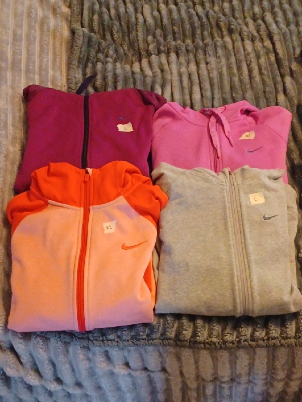 LOT of 4- Nike Womens Hooded Zip Jackets in Pink, Purple, Orange, Gray